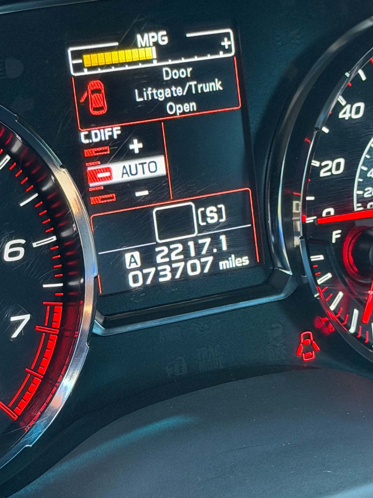 2019 Subaru WRX STI odometer showing 73,707 miles, for sale