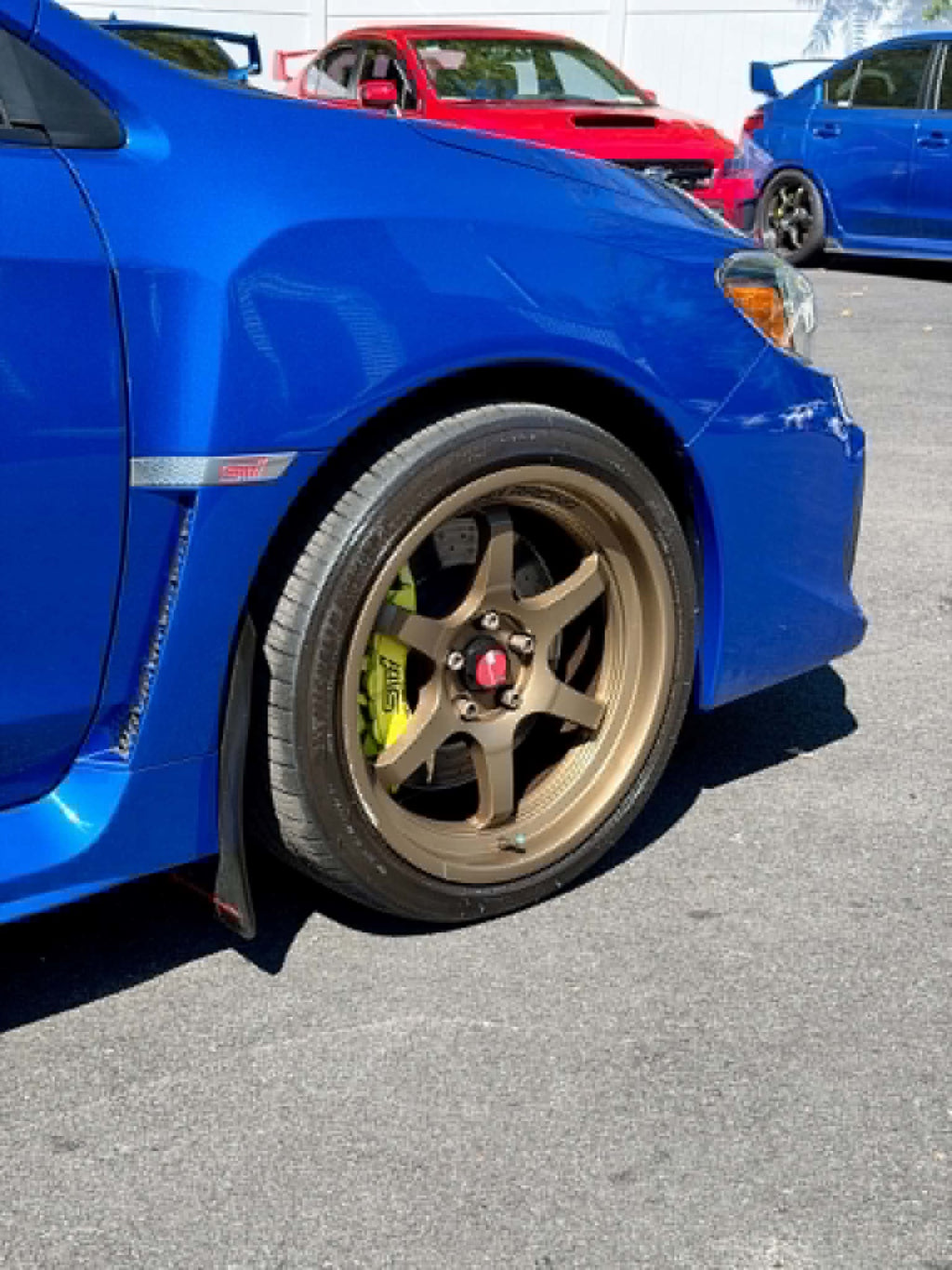 2019 Subaru WRX STI front wheel with yellow Brembo brake caliper, for sale